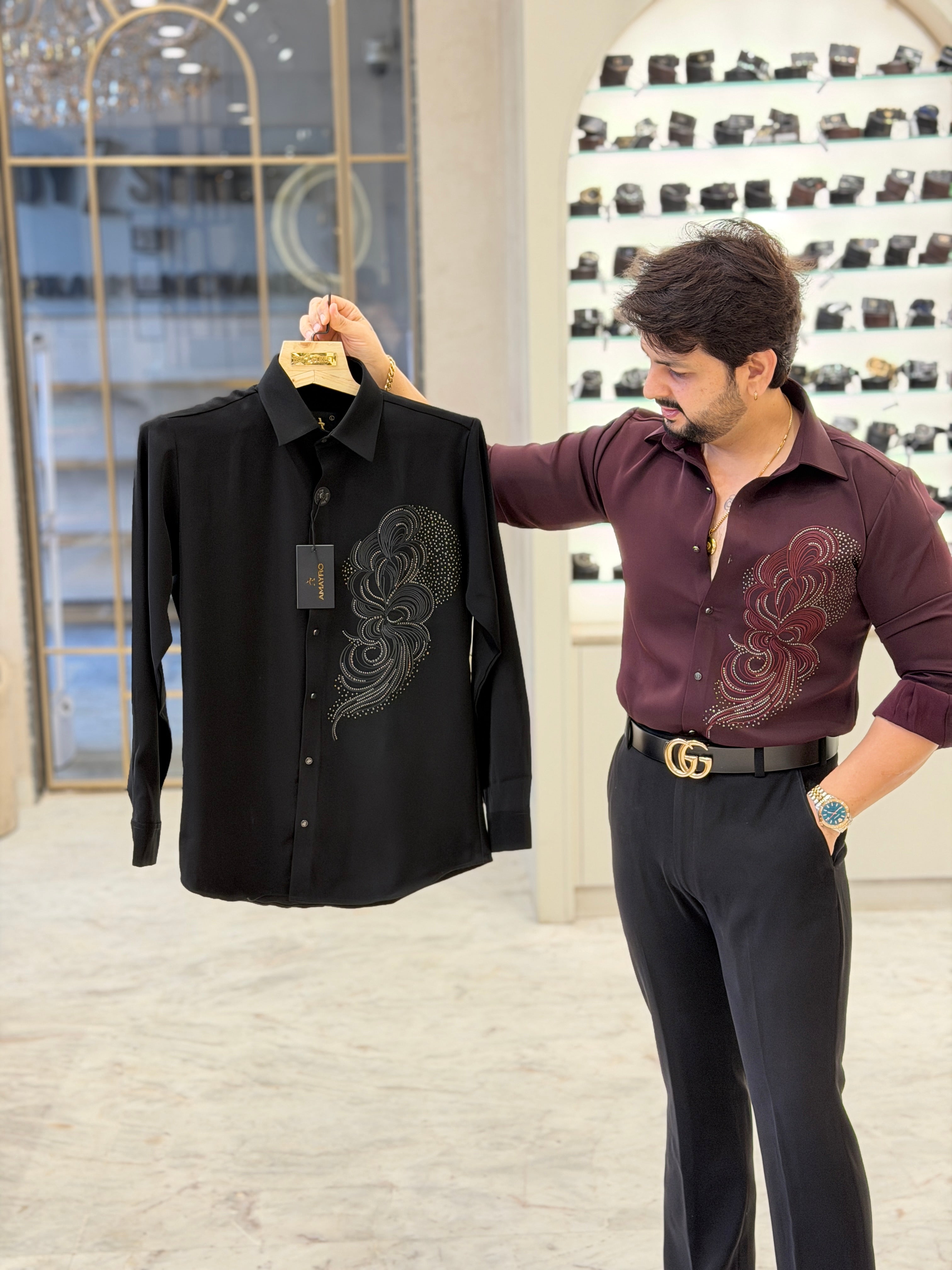 Black Luxe Embroidered Formal Shirt