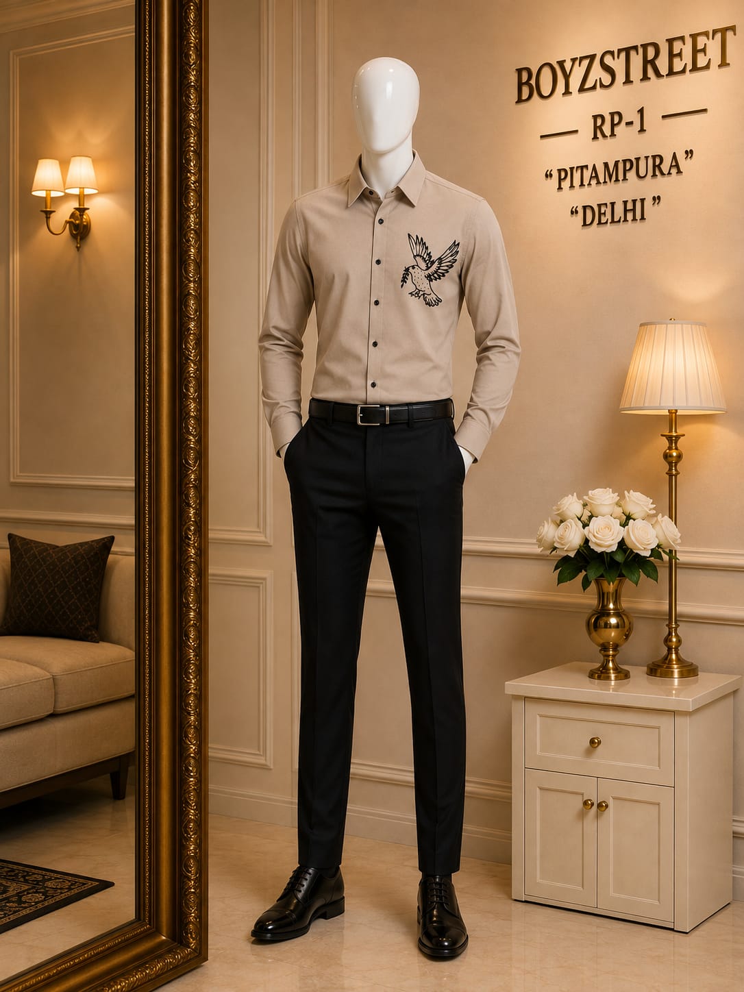 Beige Eagle Embroidered Shirt